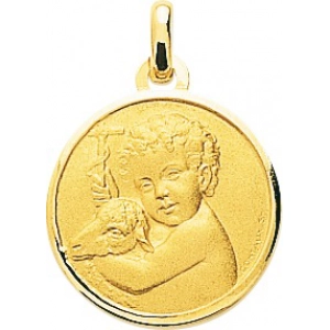 Medalla angel 18Kt Oro Amarillo 32747 Lua blanca