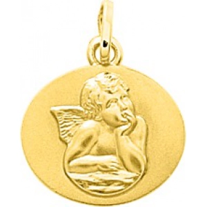 Medalla angel 18Kt Oro Amarillo 32819 Lua blanca