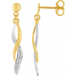 Pendientes par con diamante 0.01ct GHP2P3 rodiado 9Kt Oro Amarillo 0TN767IJ4