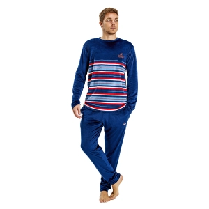 Pijama manga larga cuello redondo terciopelo Munich MU3 hombre Talla: S Color: Azul