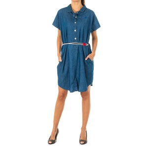 Vestido tejano manga corta con cuello de solapa La Martina LWD601 mujer Talla: 4 Color: Azul