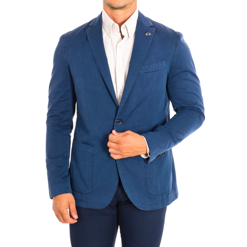 Americana de manga larga con cuello de solapa La Martina LMJA01-TW250 hombre Talla: 50 Color: Azul