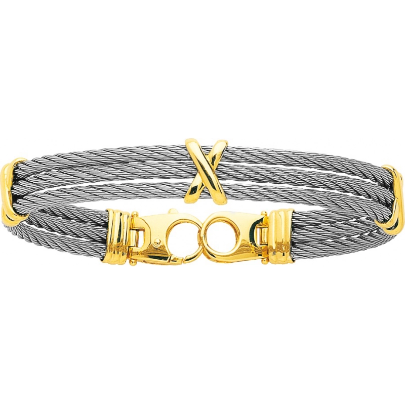 Pulsera con acero inoxidable cable grande 18Kt Oro Amarillo 7488LS Lua blanca