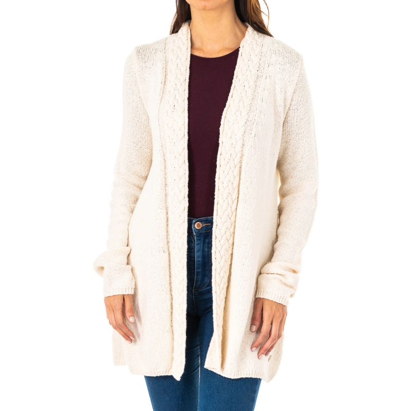 Cardigan manga larga de punto grueso trenzado La Martina LWS008 mujer Talla: L Color: Beige