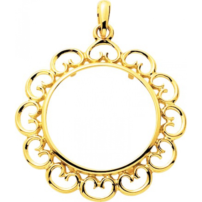 Colgante moneda bezel for 20F 18Kt Oro Amarillo F9 Lua blanca