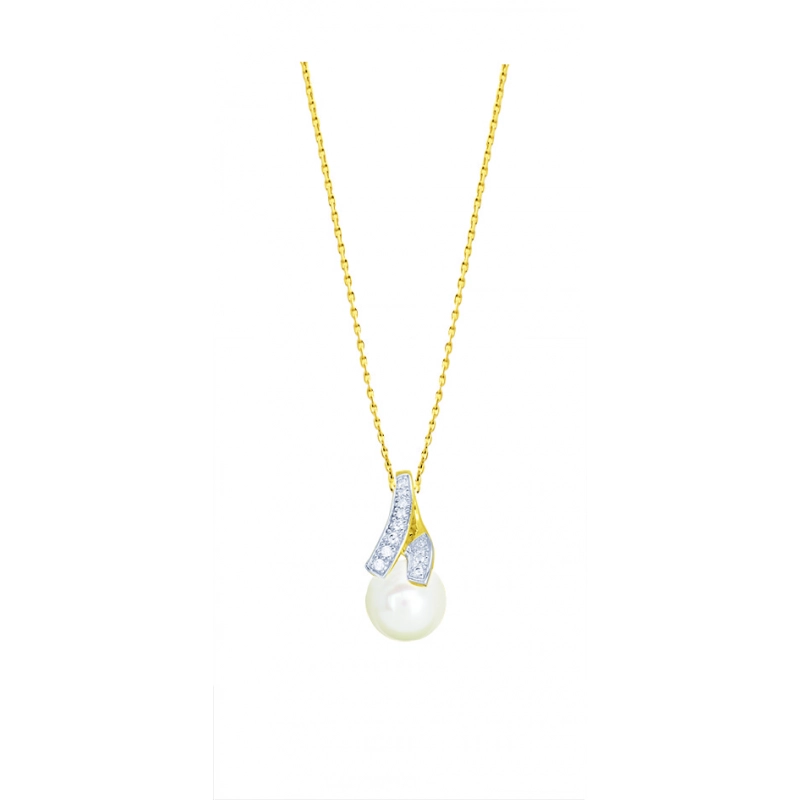 Collar con perla cultiva en agua dulce, circonita cúbica y rodiado 9Kt Oro Amarillo 416429.X2.42 Talla 42 Lua blanca