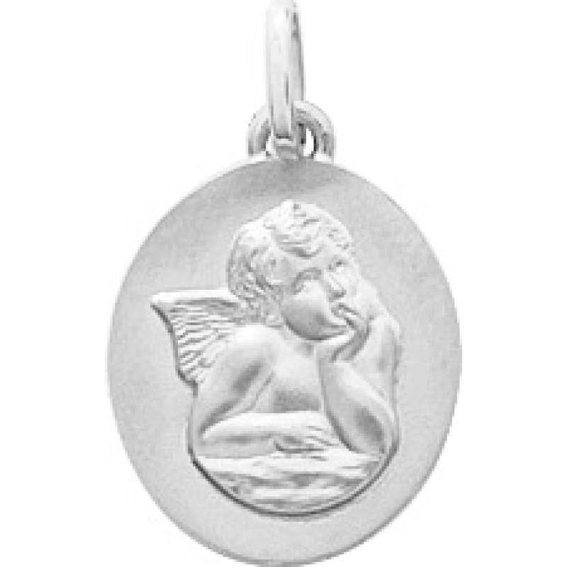 Medalla angel 18Kt Oro Blanco 32816M Lua blanca