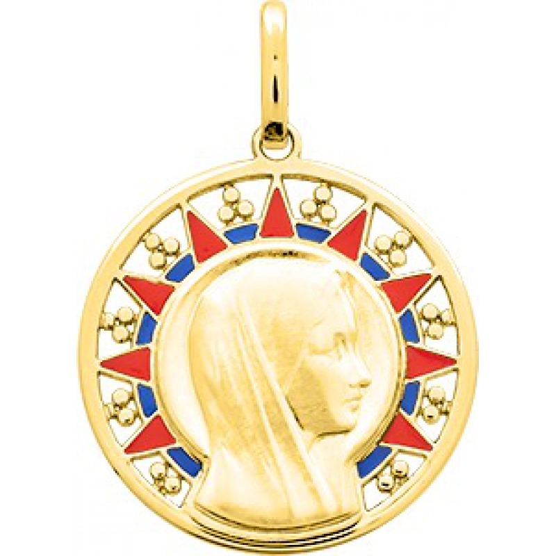 Medalla virgen 18Kt Oro Amarillo Lua Blanca  32117