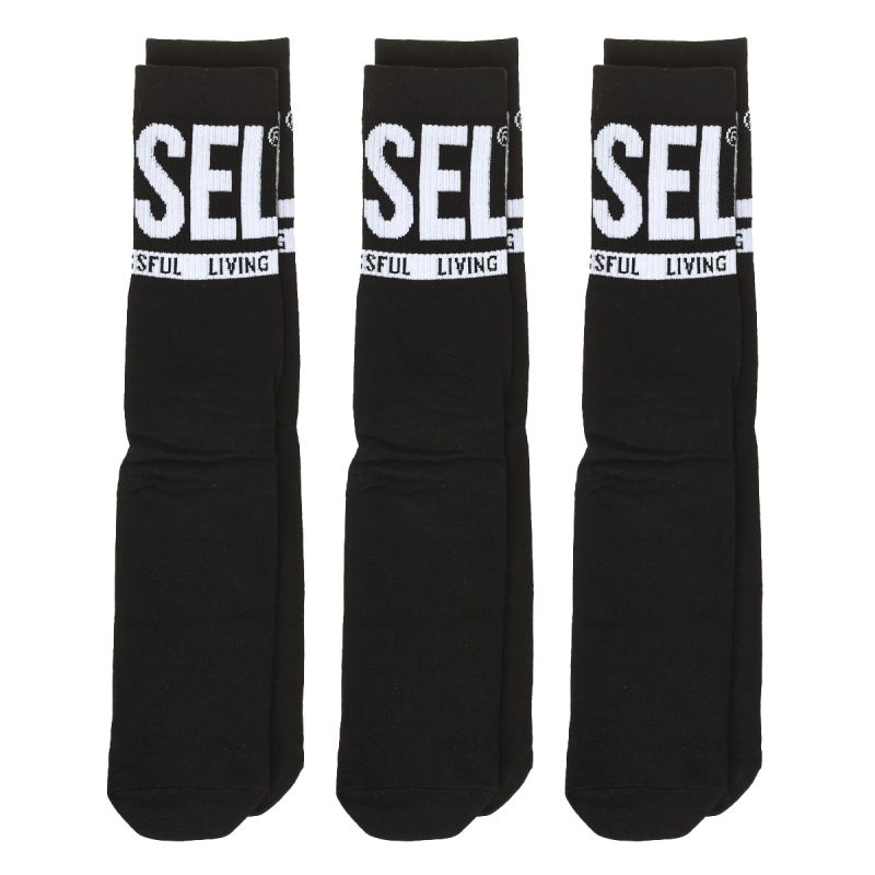 Pack-3 Calcetines caña alta y puño antipresión Diesel 00SAYJ-0QATV hombre Talla: M Color: Negro 