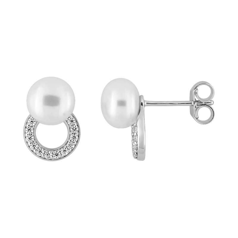 Pendientes  perla cultivada en agua dulce 6mm circonita  oro blanco 9kt Lua Blanca 310785.X0.0