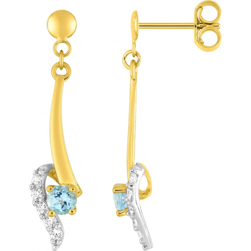 Pendientes par con  topacio azul  rodiado 9Kt Oro Amarillo 310592.B2