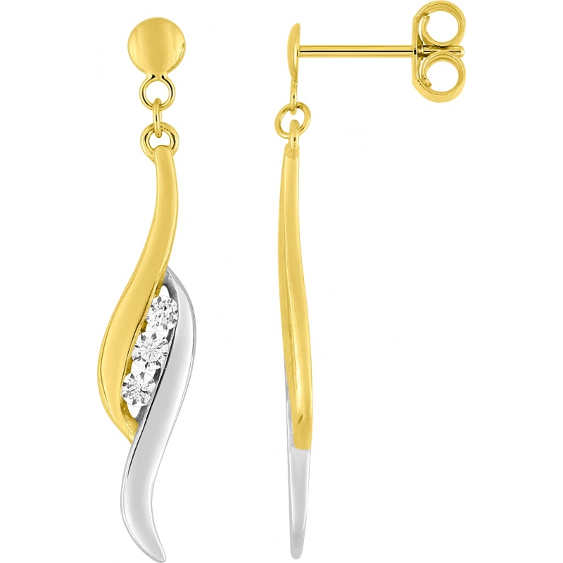 Pendientes par con circonita cúbica rodiado 9Kt Oro Amarillo Lua Blanca  310582.H2