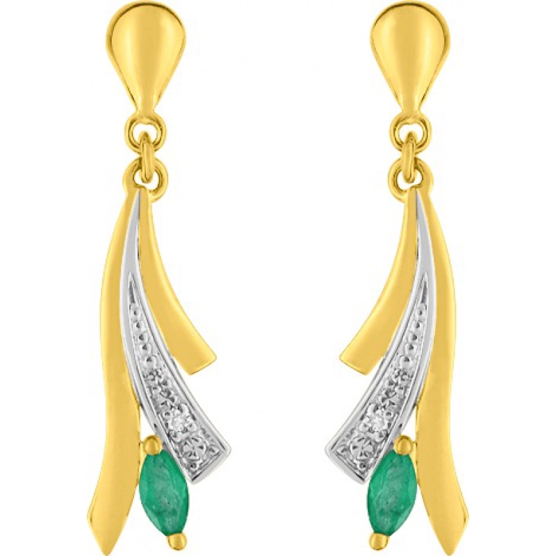 Pendientes par con diamante 0.008ct y esmeralda 9Kt bicolor 41SA97IMK Lua blanca