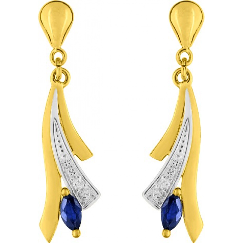 Pendientes par con diamante 0.008ct y zafiro 9Kt bicolor 41SA97IAK Lua blanca