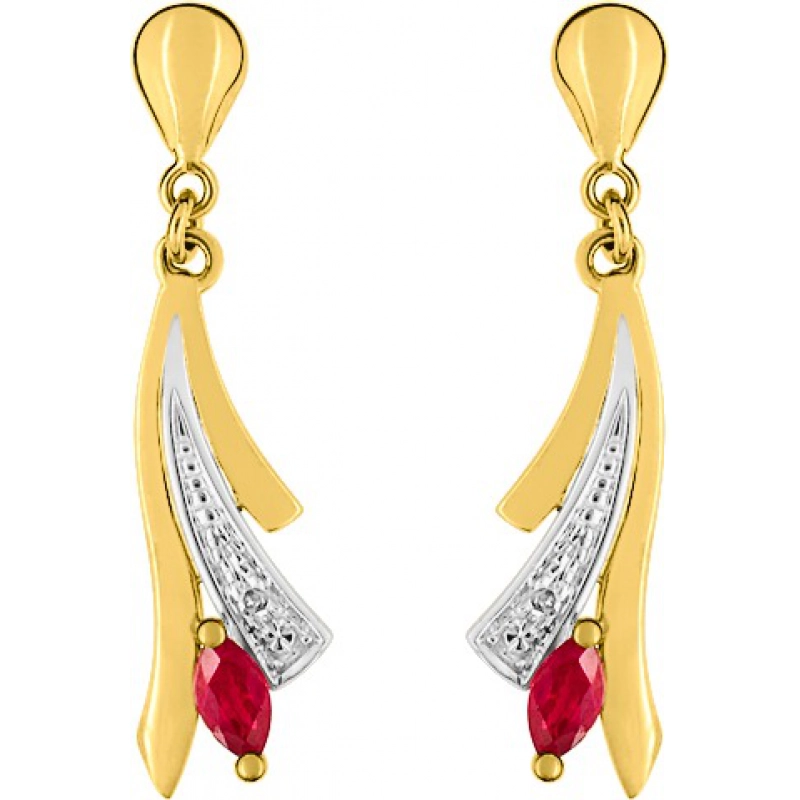 Pendientes par con diamante y rubí 9Kt bicolor 41SA97IZK Lua blanca