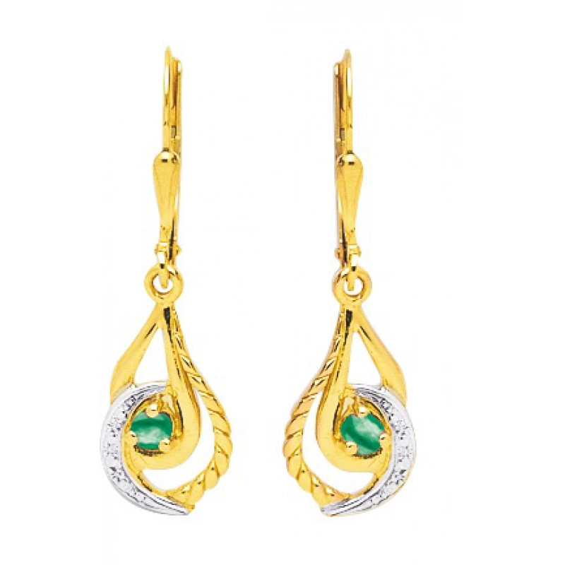 Pendientes par con esmeralda y rodiado 9Kt Oro Amarillo 316480.M2 Lua blanca