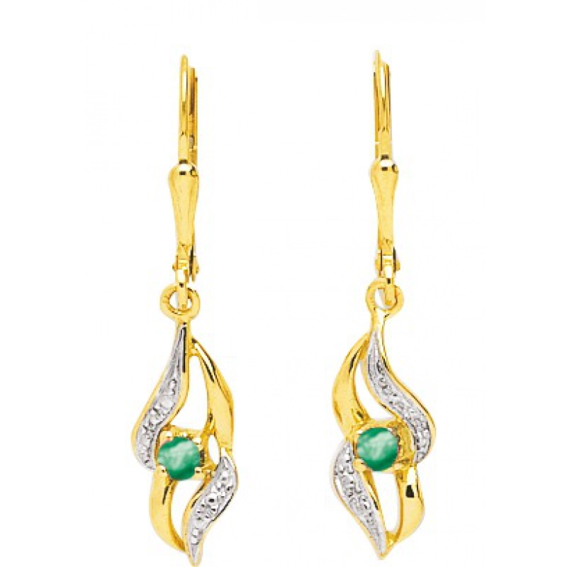 Pendientes par con esmeralda y rodiado 9Kt Oro Amarillo 316481.M2 Lua blanca