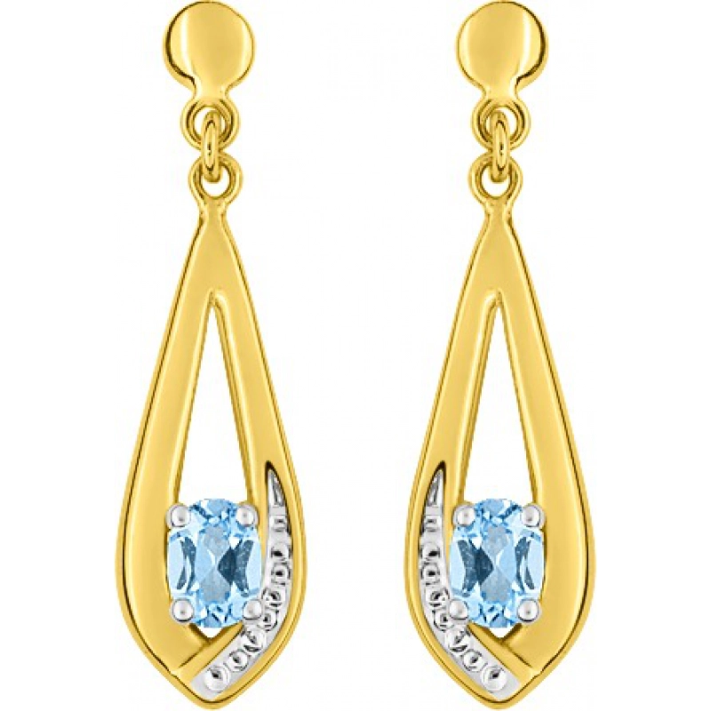 Pendientes par con topacio Azul  9Kt Oro Amarillo 41IY27IB Lua blanca