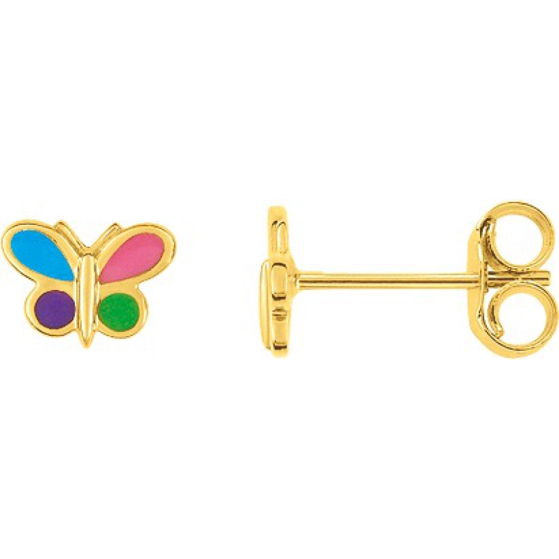 Pendientes par mariposa con lacado 18Kt Oro Amarillo 9DN667QT