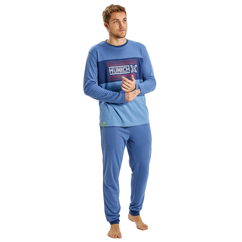 Pijama de Invierno manga larga cuello redondo Munich MU1 hombre Talla: L Color: Azul