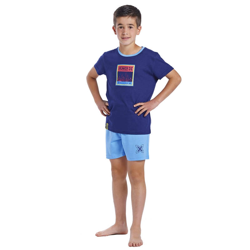 Pijama Fun manga corta cuello redondo Munich CH1450 niño Talla: 12 AÑOS Color: Azul 