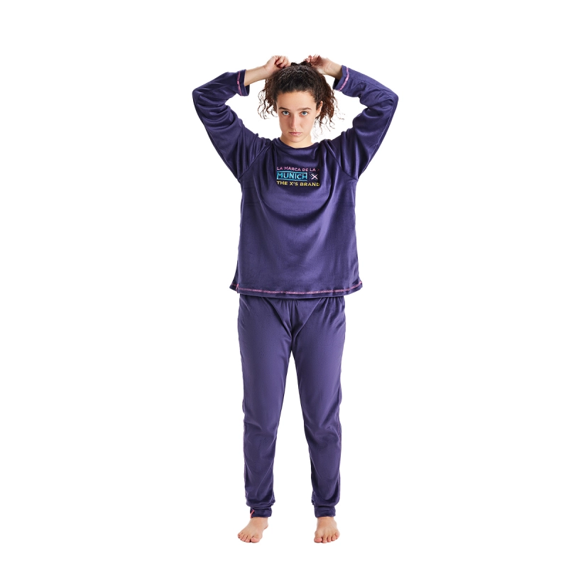 Pijama invierno manga larga terciopelo Munich MU5 mujer Talla: L Color: Azul