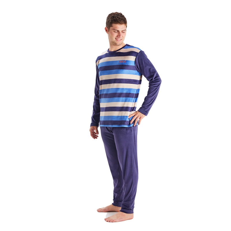 Pijama manga larga cuello redondo terciopelo Munich MU3 hombre Talla: L Color: Azul