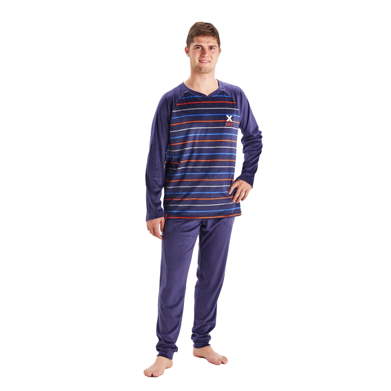 Pijama manga larga cuello redondo terciopelo Munich MU3 hombre Talla: L Color: Azul