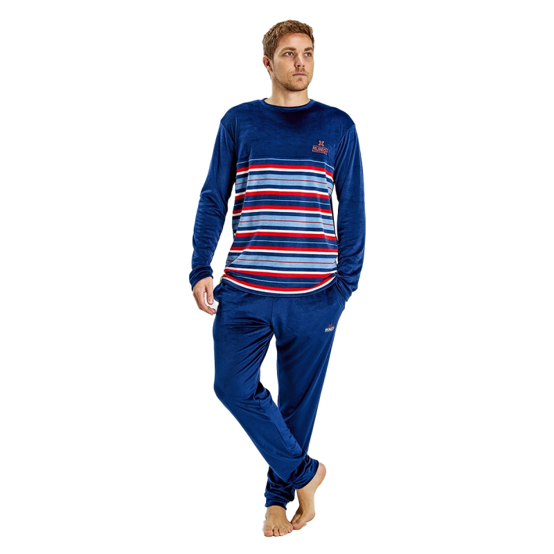 Pijama manga larga cuello redondo terciopelo Munich MU3 hombre Talla: M Color: Azul