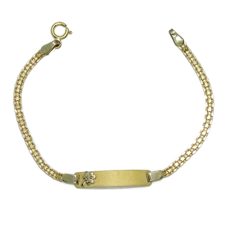 Preciosa pulsera de oro amarillo de 18K para bebés de hasta 2 años con placa 2.10cm Never say never